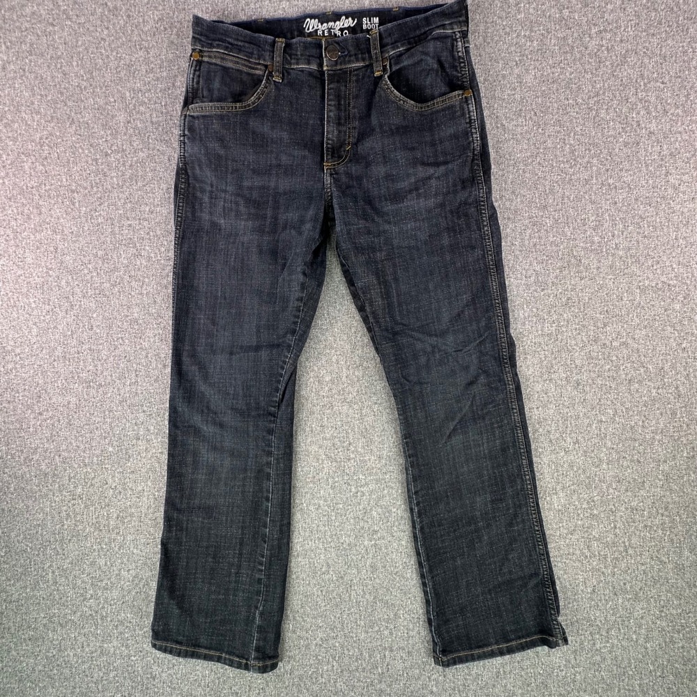 Wrangler Jeans Mens 31x34 Retro Slim Boot Dark Wash 77MWZDX Stretch
